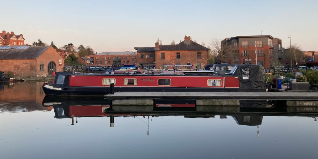 Diglis Basin with moored canal narrowboats